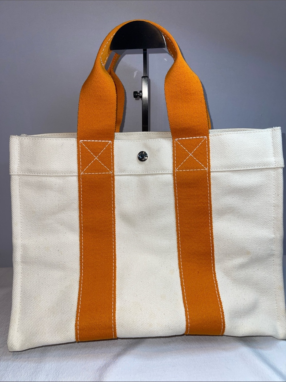 Hermès Bora Bora PM Canvas Tote Natural Orange Authentic France
